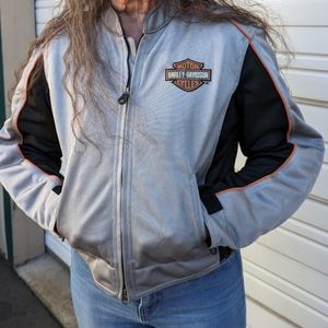 Harley-Davidson Bomber Motorcycle jacket 2 toned logo nylon black orange